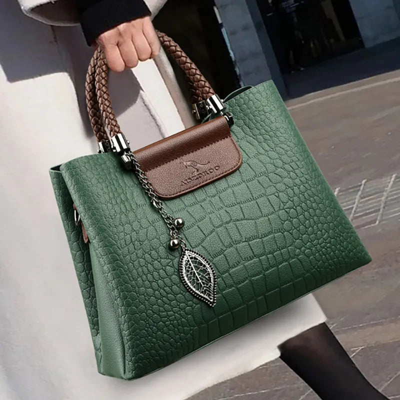 3 Layers Pocket Handbag High Quality Leather