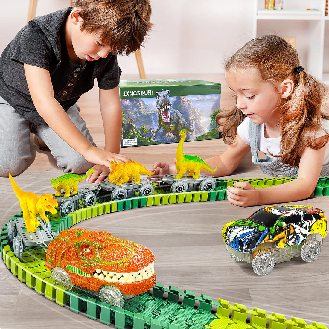 Dinosaur Toys-Magical Train Track Racing Toy