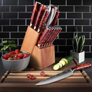 Knife Set 15-Piece Kitchen Knife Set With Wooden Block